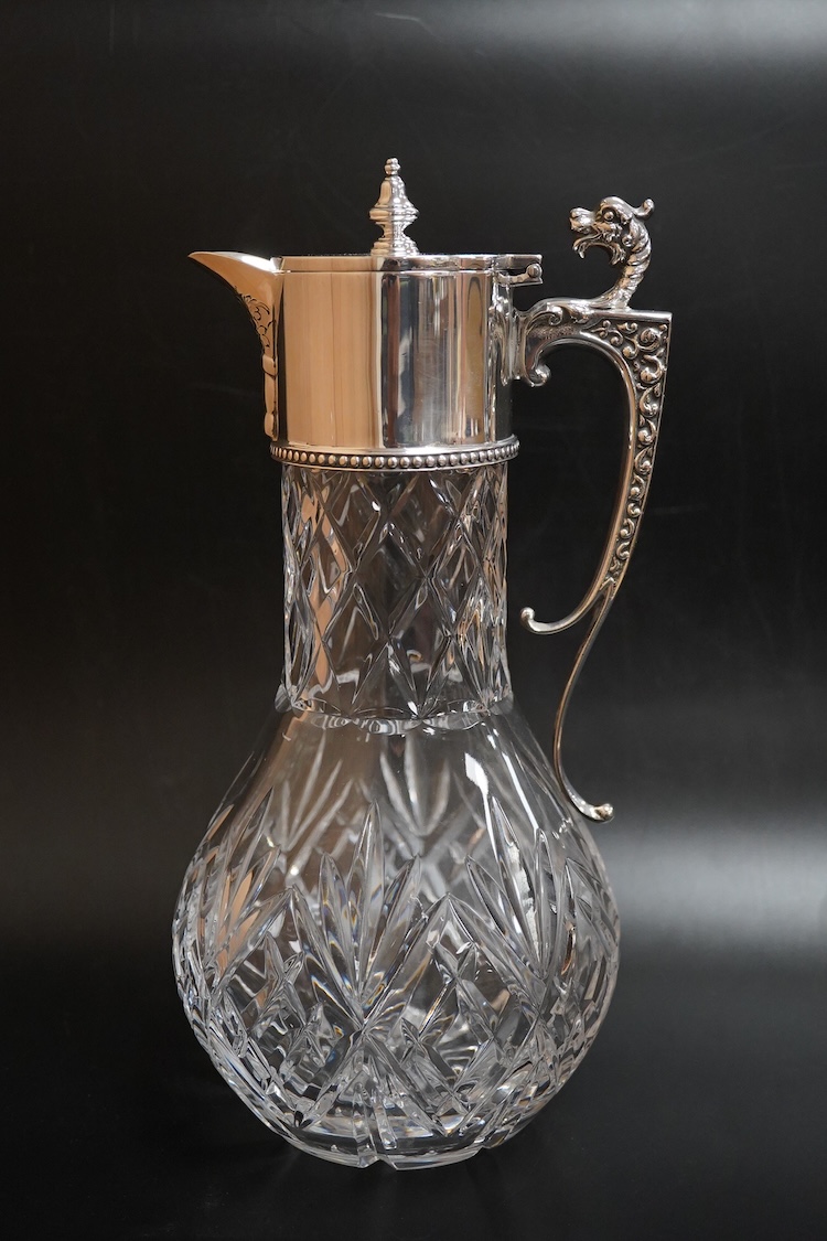 An Elizabeth II silver mounted cut glass claret jug, by J. Bros, Sheffield, 1978, height 28.5cm.